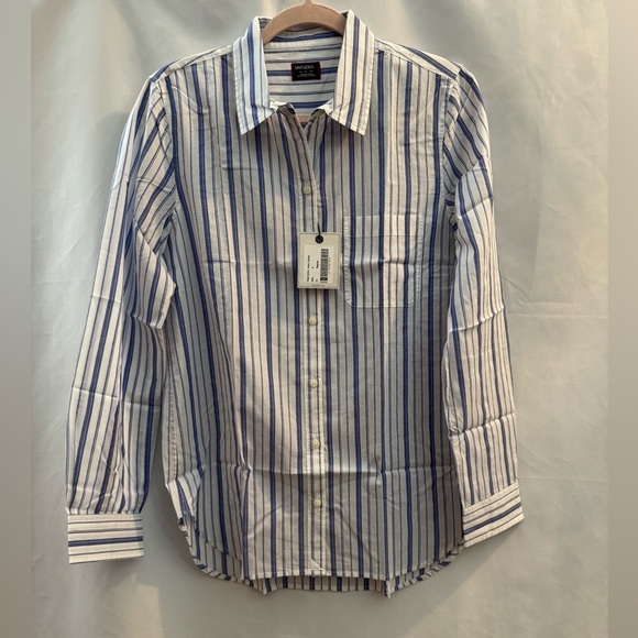 Untuckit Pinot Perse Long Sleeve Button Down Shirt Blue & White Stripe - Picture 1 of 10